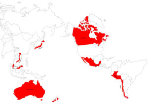 cropped map with TPP 11 countries labeled and filled in red